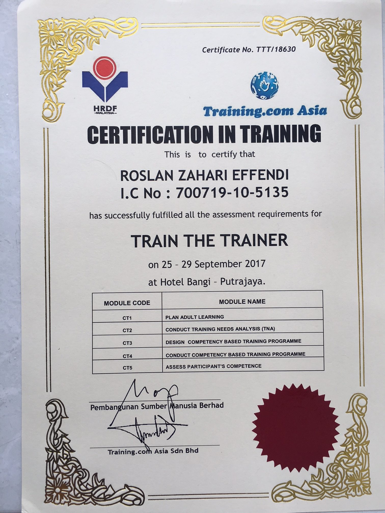 TTT Certificate by PSMB
