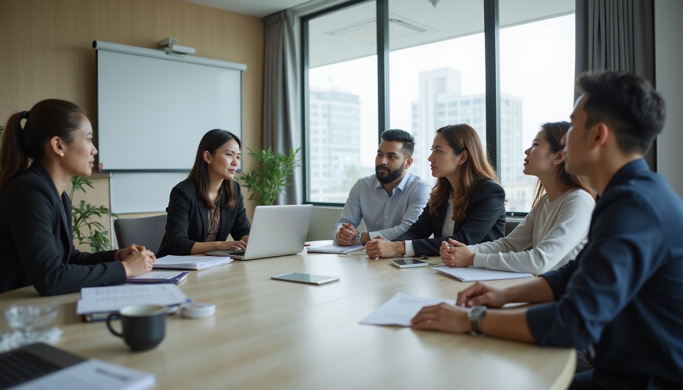 A diverse group of professionals participating in a leadership skills training session. A diverse group of professionals participating in a leadership skills training session.